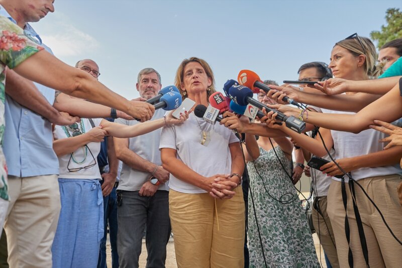 Teresa Ribera hablando ante los medios de comunicación