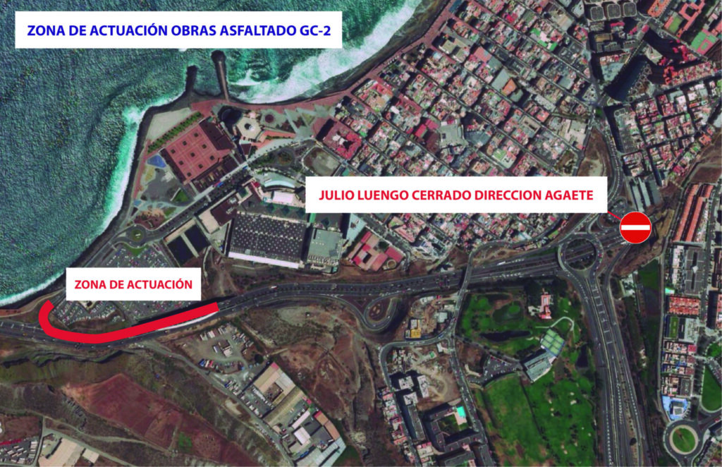 Mapa explicativo de las vías afectadas por las obras de reasfaltado de la GC-2