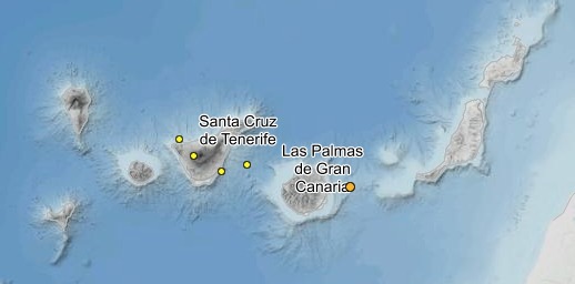 Mapa del IGN con los movimientos sísmicos en Canaria entre el 11/11/24 y el 14/11/24