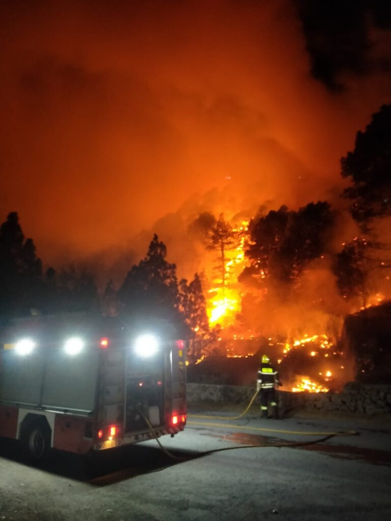 Casi un centenar de medios terrestres están desde el primer momento actuando para evitar la expansión de las llamas / Cabildo de La Palma 