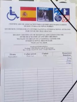 Imagen del documento con el que un presunto estafador pide dinero para las personas sordas en Tenerife. RTVC