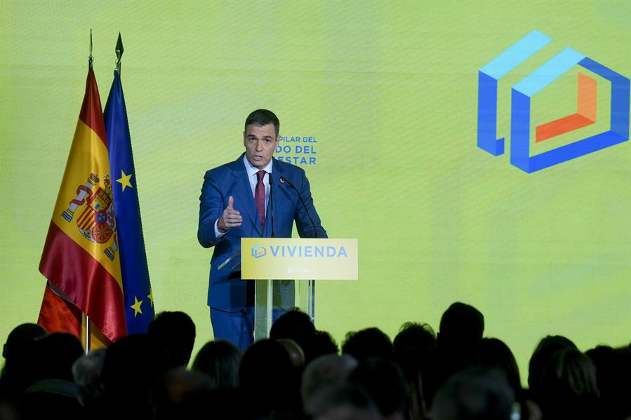 Pedro Sánchez durante la presentación de las medidas en materia de vivienda. Imagen EFE